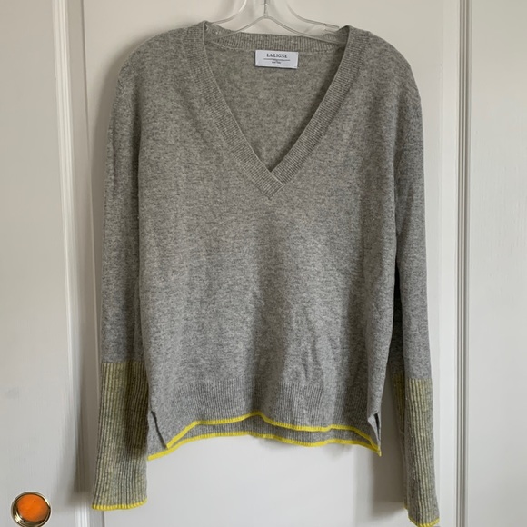 LaLigne V neck yellow tipped wool/cashmere sweater.